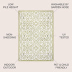 JONATHAN Y Vintage Filigree Indoor Outdoor Area Rug 4X6 Green/Cream, Madrid - Image 3