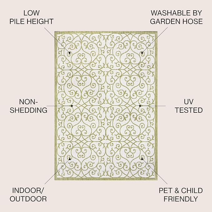 JONATHAN Y Vintage Filigree Indoor Outdoor Square Area Rug 5X5 Green/Cream - Image 2