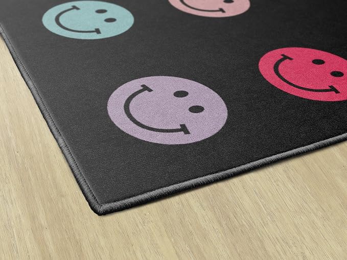 Flagship Carpets Rainbow Smileys in Black Criss-Cross Applesauce Educational - Image 5
