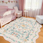Scalloped Pink Floral Rug 6x9, Washable Soft Faux Wool Area Rug by Dadasgk