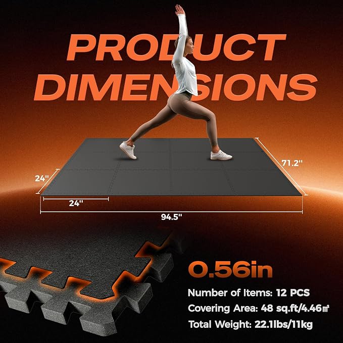 SUPERJARE 0.56'' Thick 12 Pcs 48 Sq Ft Rubber Top Exercise Equipment Mats - Image 7