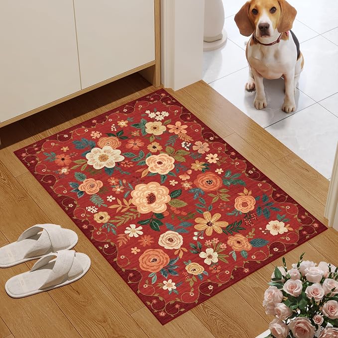 DUKINO 2x3 Rugs for Entryway, Floral Indoor Washable Door Mat, Non Slip Boho - Image 6