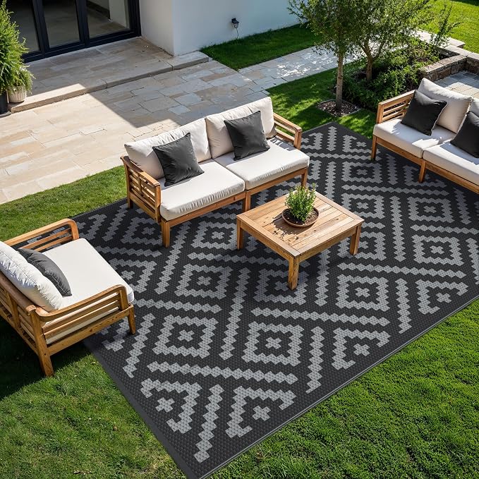 GENIMO Outdoor Rugs 8'x10' Waterproof, Reversible Mats, Area Plastic Straw Rug - Image 4