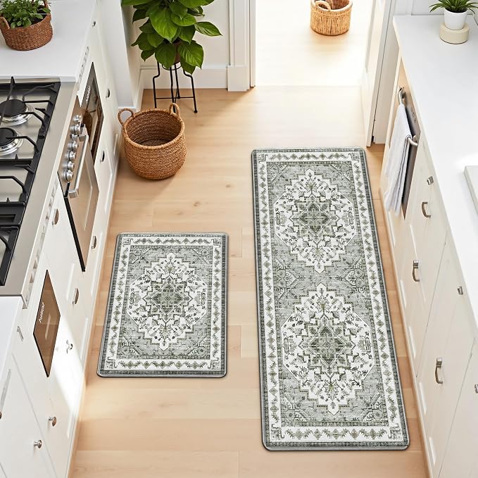 Boho Kitchen Mats for Floor 2 Piece Set Anti Fatigue Cushioned PVC Kitchen Rugs - Image 8