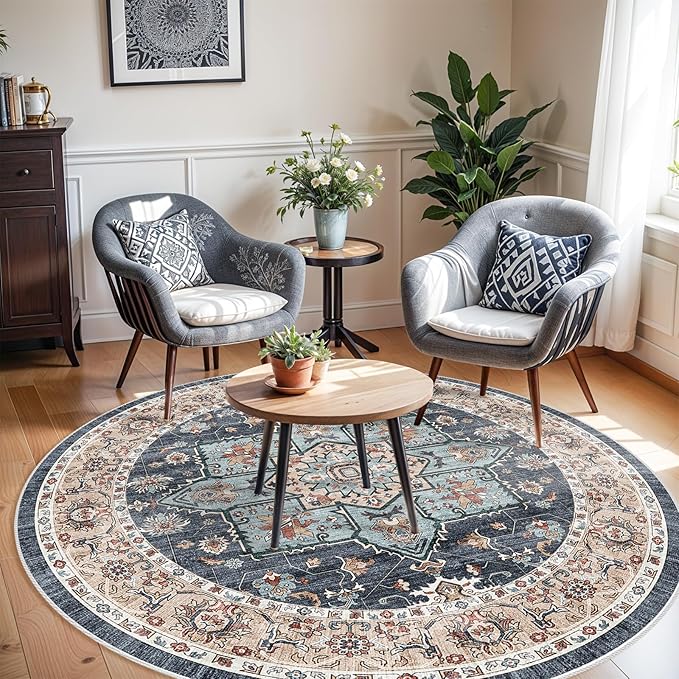 TOPRUUG Washable Oriental Area Rug - 8ft Round Rugs - Image 2