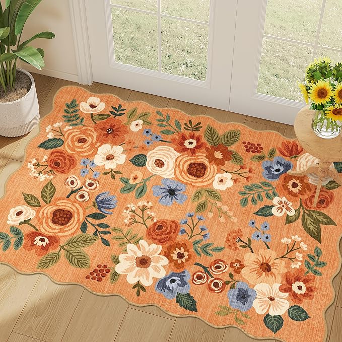 DUKINO 2x3 Entryway Rug, Floral Washable Indoor Door Mat by DUKINO