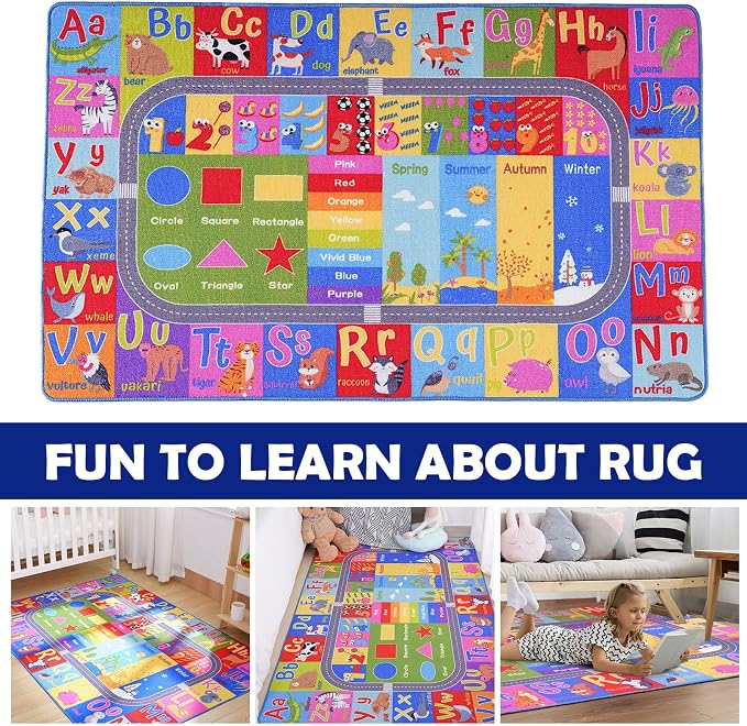 Kids Rug for Playroom Classroom, ABC Alphabet Numbers Play Toddlers Rugs - Image 4