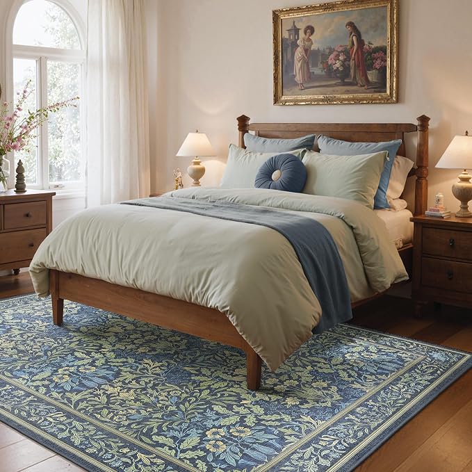 GENIMO 5x7 Washable Area Rug, Non-Slip Vintage Boho Floral Carpet, Soft - Image 4