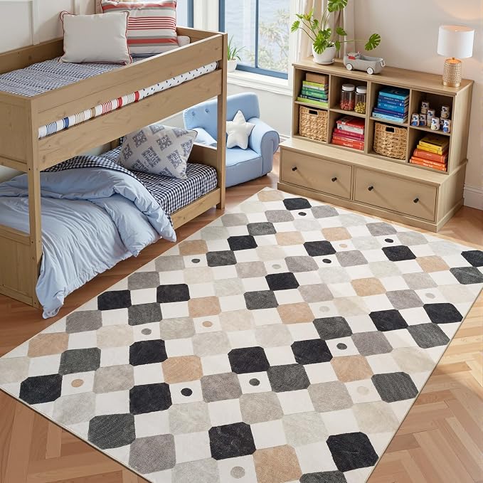 jinchan Macy 6x9 Kids Area Rug for Classroom Black and White Modern Nursery Rug by JINCHAN