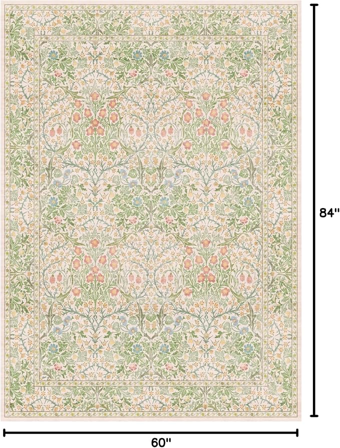 Hazo Haus Beige Green Bedroom Rug 5x7 Area Rug - Image 2
