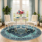 RELEANY Area Rugs Round 5ft Washable Non-Slip, Floral Vintage Distress - Image 2