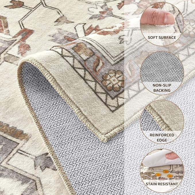 7x9 Washable Area Rugs for Living Room, Large Rug Non Slip Backing Vintage - Image 8