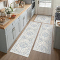 Neutral Kitchen Rug Set of 3 Washable Blue Vintage Kitchen Mats by WondRg