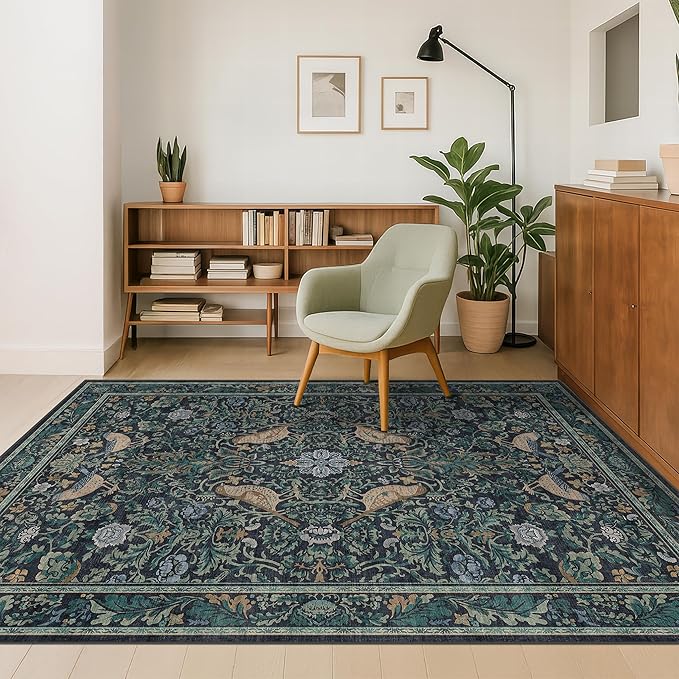 Vintage 4x6 Washable Entryway Rug, Non-Slip Low Pile Stain Resistant Carpet by HazoHaus