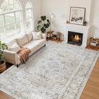 6x9 Area Rugs for Living Room:Beige Washable Vintage Medallion Carpet Non-Slip by Unknown