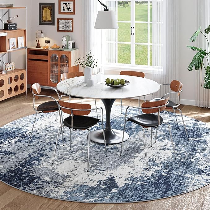 Blue Round Rugs 6ft Washable Circle Area Rug - Image 2