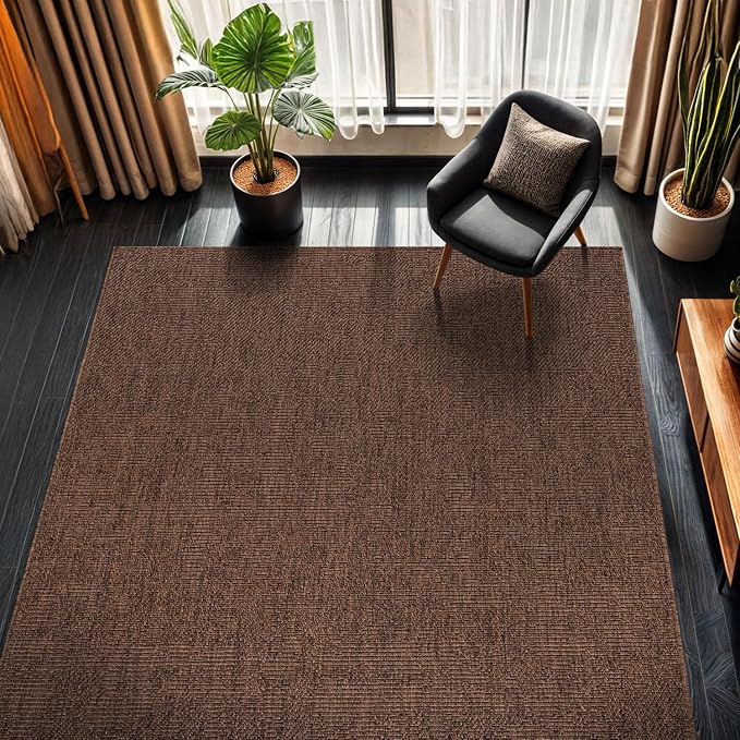 CAMILSON Easy Jute Rug 5x7, Indoor Outdoor Brown Color Fiber Area Rugs - Image 4