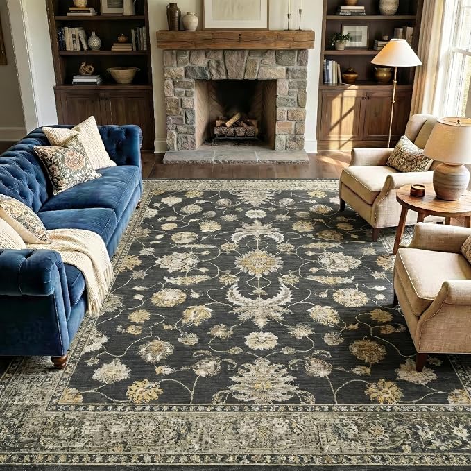 10x14 Area Rug for Living Room-Vintage Farmhouse Boho Floral Washable Stain - Image 5