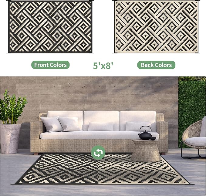 GENIMO 5'x8' Outdoor Rug Waterproof, Reversible Mats, Area Rug, Plastic Outside - Image 4