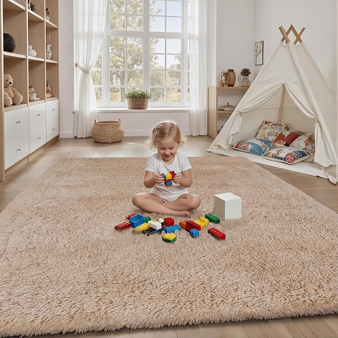 Area Rug for Living Room Bedroom: 4x6 Camel Soft Fluffy Shag Upgrade Non-Slip - Image 4