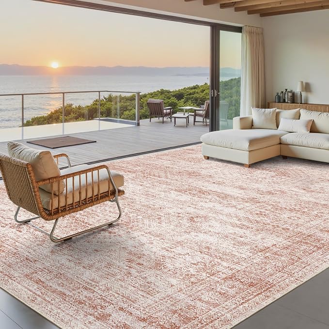 Soalmost 9x12 Area Rugs for Living Room, Non Slip Machine Washable Vintage Rugs - Image 2