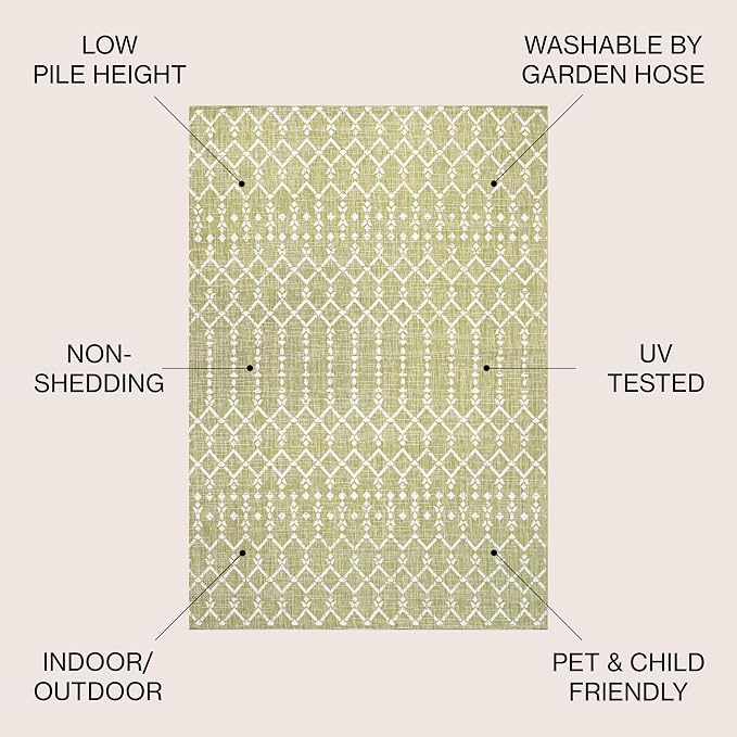 JONATHAN Y Moroccan Geometric Indoor Outdoor Area Rug 8X10 Light Green/Cream - Image 3