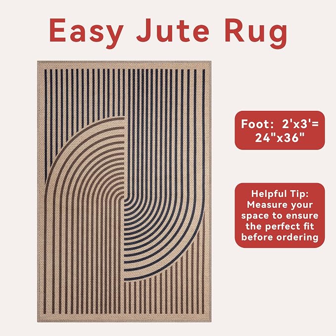 Tangsoo Rainbow Easy Jute Rug, 2x3 Washable Small Area Rug - Image 3