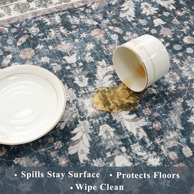 2x8ft Washable Non Slip Kitchen Rugs – Boho Floral Stain-Resistant Low-Pile - Image 6