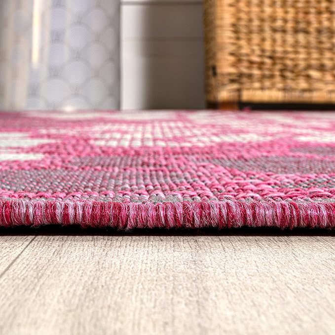 JONATHAN Y Floral Textured Weave Indoor Outdoor Area Rug 4X6 Fuchsia/Light Gray - Image 6
