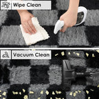 KICMOR Black and Grey Area Rug for Bedroom, 4x6 Fluffy Fuzzy Shag Checkered - Image 4