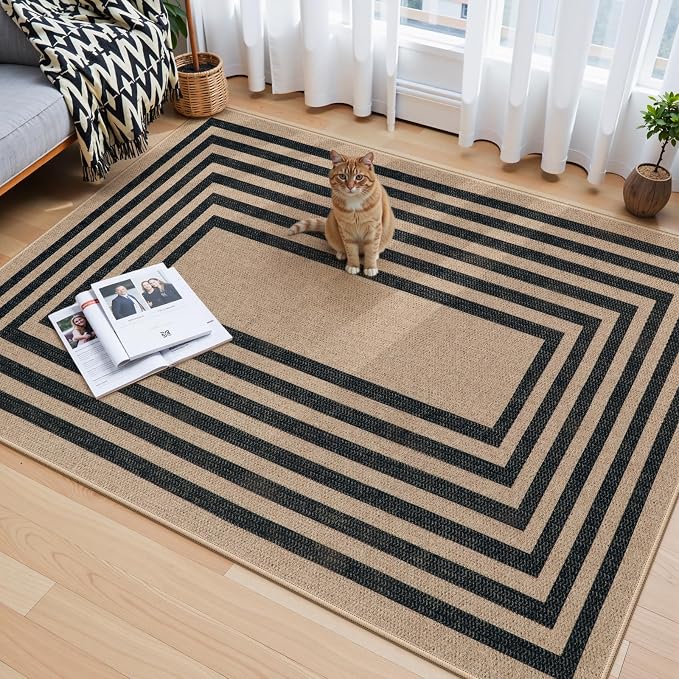 Lahome Enfys Modern Geometric Easy Jute Entryway Rug, 4x6 Black Washable Carpet - Image 3