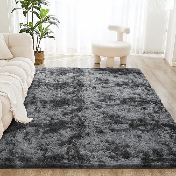 Litanika 8x10 Shag Area Rug for Living Room Bedroom, Tie-Dyed Dark Grey High - Image 2