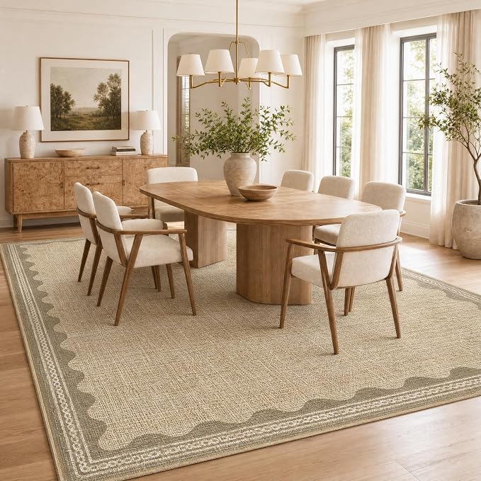 GarveeHome Scalloped Tan Washable Rugs 10x13 Rug - Image 2