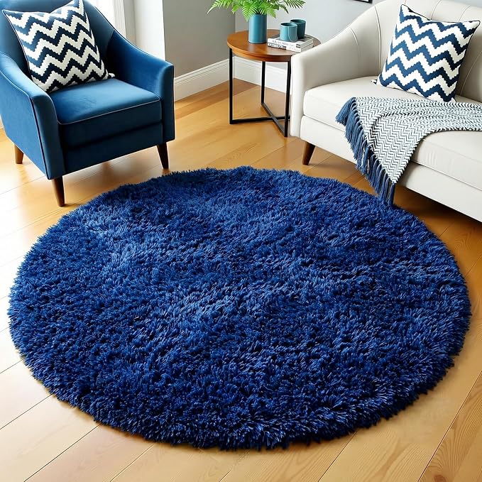 Amdrebio Navy Blue Small Round Rug 3Ft - Image 5