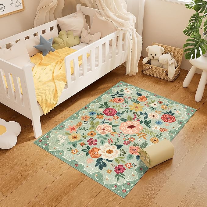 DUKINO 3x4 Area Rug, Lightweight Non Slip Washable Floral Rug, Indoor Low Pile - Image 7