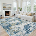 Area Rug 6x9 Living Room Rug Washable: No-Slip Abstract Soft Thin Large Blue by Oriannal