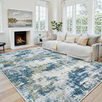 Area Rug 6x9 Living Room Rug Washable: No-Slip Abstract Soft Thin Large Blue by Oriannal