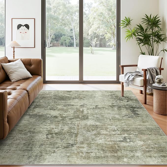Soalmost Abstract Rug 5x7 Machine Washable Area Indoor Green Black Low Pile - Image 8
