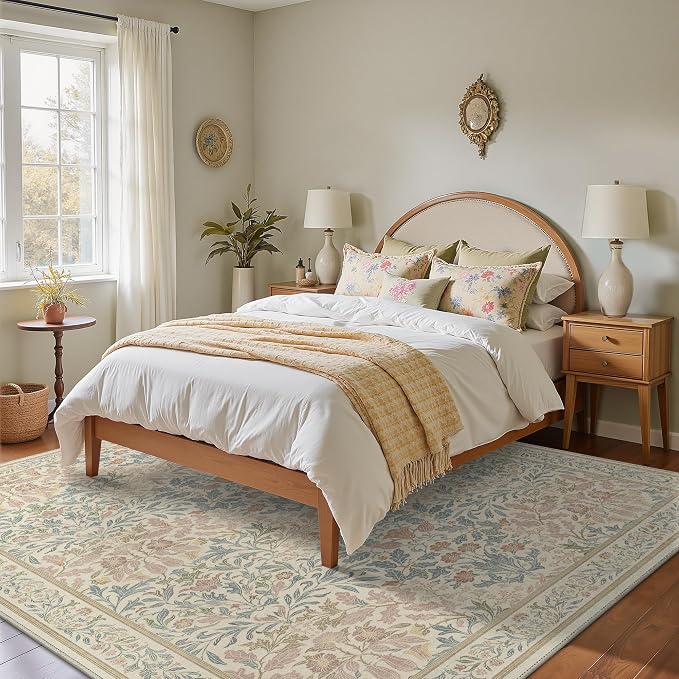 GENIMO Area Rugs 9x12 Living Room, Non-Slip Vintage Boho Floral Carpet - Image 3