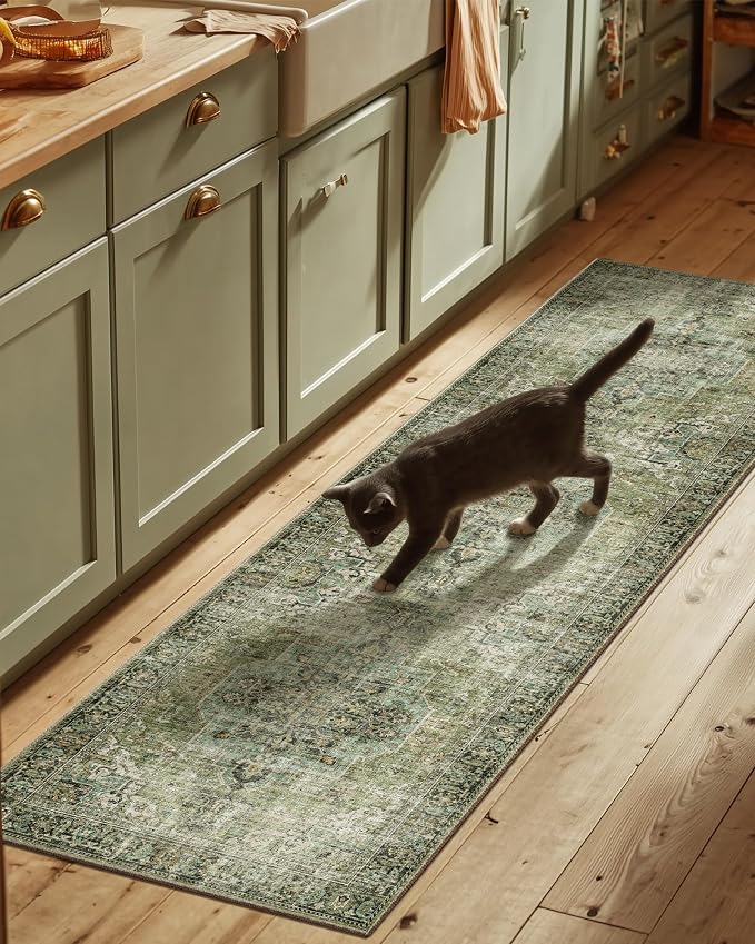 Machine Washable Kitchen Runner Rug: 2'6"x8' Hallway Rug Non Slip Low-Pile by palohom