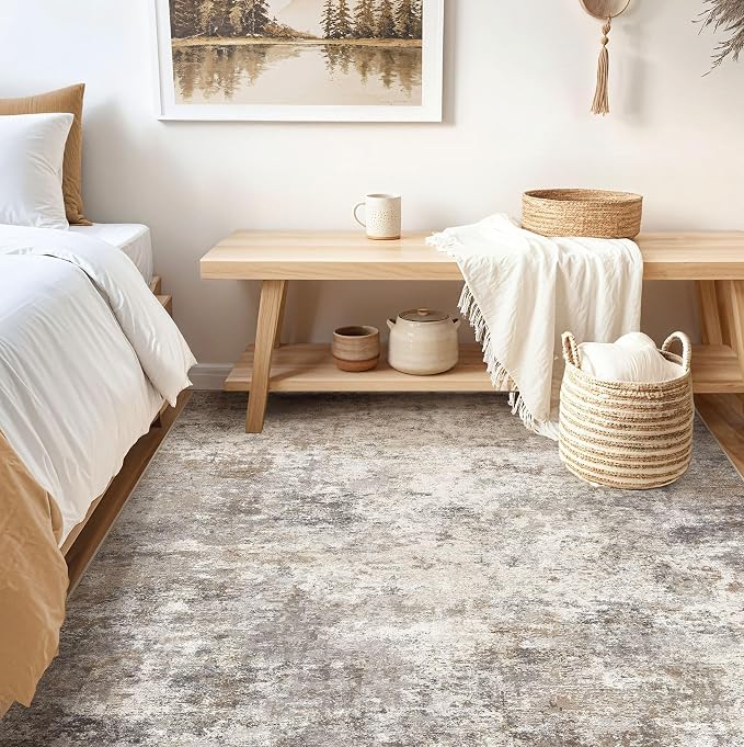 UERMEI Square Area Rugs : Washable 6x6 Neutral Modern Abstract Carpet - Image 3
