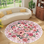 DUKINO Floral Round Rug, 6ft Washable Circle Rug, Non Slip Indoor Low Pile - Image 9