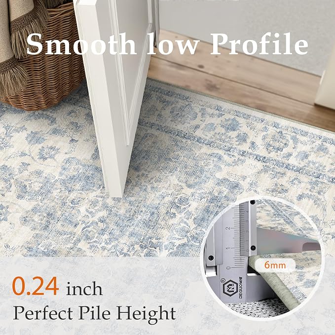 12x15 Neutral Area Rug Blue Vintage Living Room Bedroom Washable Carpet - Image 8