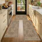 JTJ Brown Washable Kitchen Rugs Sets of 3, Non-Slip Low Pile Floor Mats by JTJ