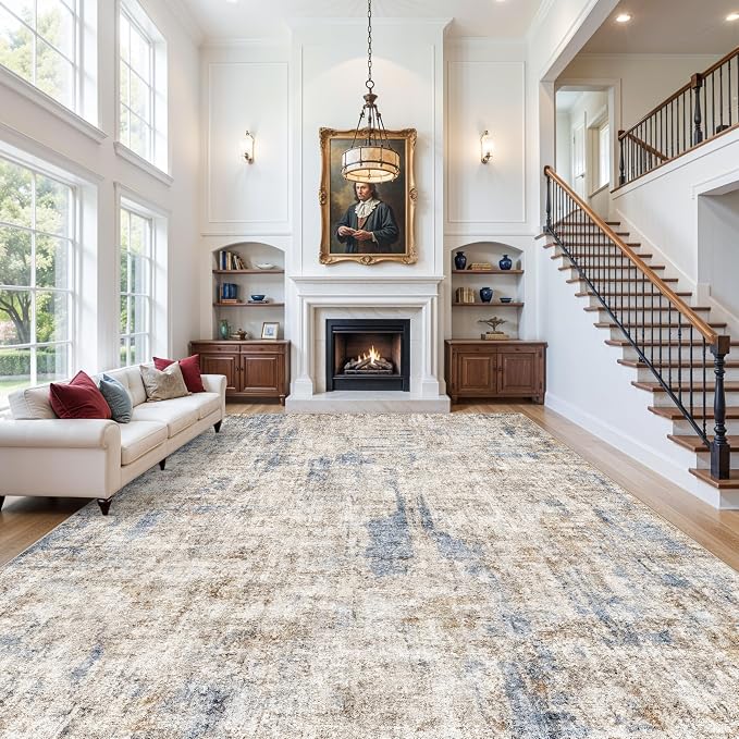 12x18 ft Extra Large Living Room Rug – Washable Modern Abstract Neutral by ZHXXUJ