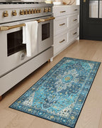 Moynesa 2x4 Teal Vintage Floral Medallion Runner Rug - Image 2
