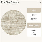 Soalmost 6x6 Brown Round Rug 6ft Living Room Circle Rug Vintage Round Area Rug - Image 5