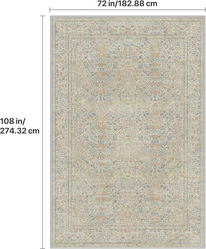 GENIMO 6x9 Area Rug for Living Room, Washable Vintage Floral Low-Pile Non-Slip - Image 2