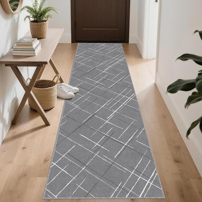 Gray Runner Rug Ultra Non-Slip 2x10 Long Hallway Rugs Washable Modern Tear and - Image 3
