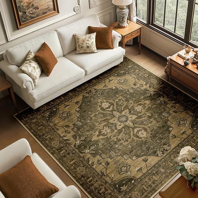 RELEANY Area Rugs Square 6ft Washable Non-Slip, Floral Vintage Distress by RELEANY